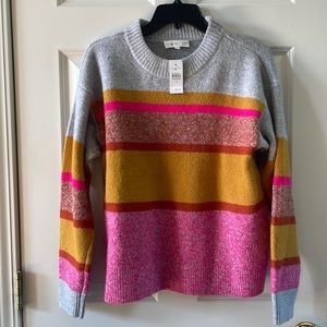 NWT LOFT Lou & Grey Pink/Gold/Grey Multi Striped Crewneck Sweater**Hole in back